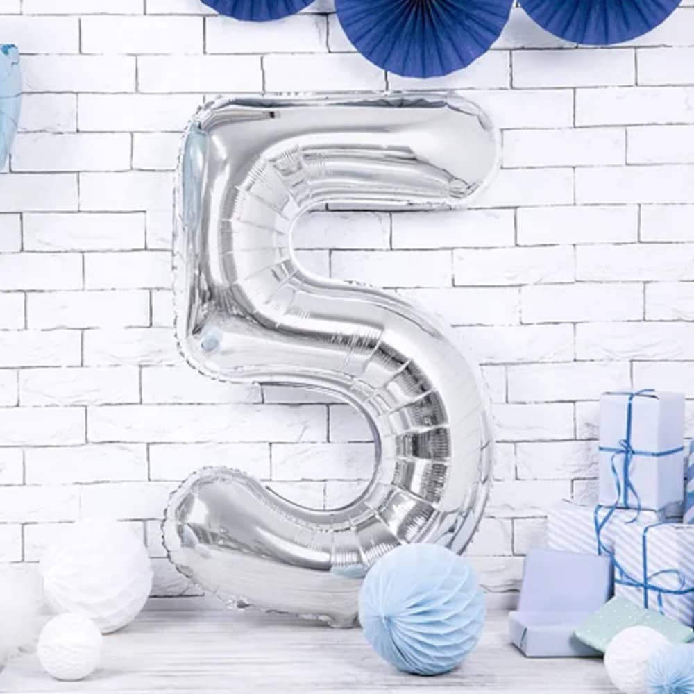 Giant Silver Number Balloon and Personalisation, Birthday Age Balloons, Party Decor, Number 0 1 2 3 4 5 6 7 8 9, Vinyl Sticker Name