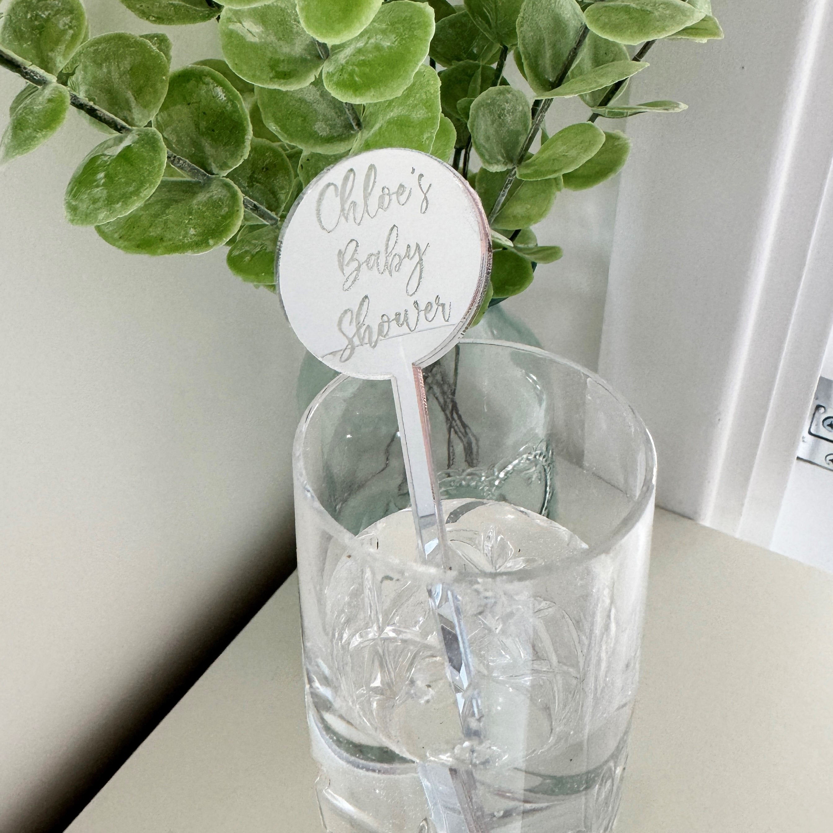 Baby Shower Personalised Drinks Stirrers, Mirror Acrylic Cocktail Favors, Party Favours, Baby Shower Party Accessory