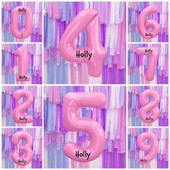 Giant Pink Number Balloon and Personalisation, Girls Birthday Age Balloons, Party Decor, Number 0 1 2 3 4 5 6 7 8 9, Vinyl Sticker Name