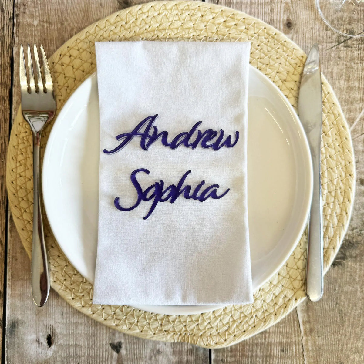 Acrylic Wedding Place Setting Names Acrylic, Personalised Coloured Napkin Favours, Party Place Name Tags, Modern Name Cards, Laser Cut Names, Font 1B