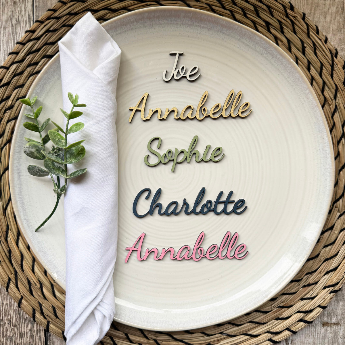 Personalised Wooden Name Place Name Cards, Wedding Favours, Small Children's Wood Name Tags, Wooden Names, Laser Cut Wooden Place Names, Font 3