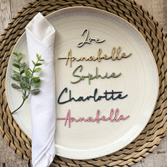 Personalised Wooden Name Place Name Cards, Wedding Favours, Small Children's Wood Name Tags, Wooden Names, Laser Cut Wooden Place Names, Font 6