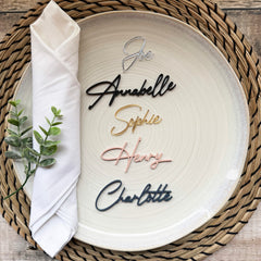 Acrylic Wedding Place Names, Personalised Coloured Napkin Favours, Small Childrens Acrylic Name Tags, Modern Name Cards, Laser Cut Names, Font 10