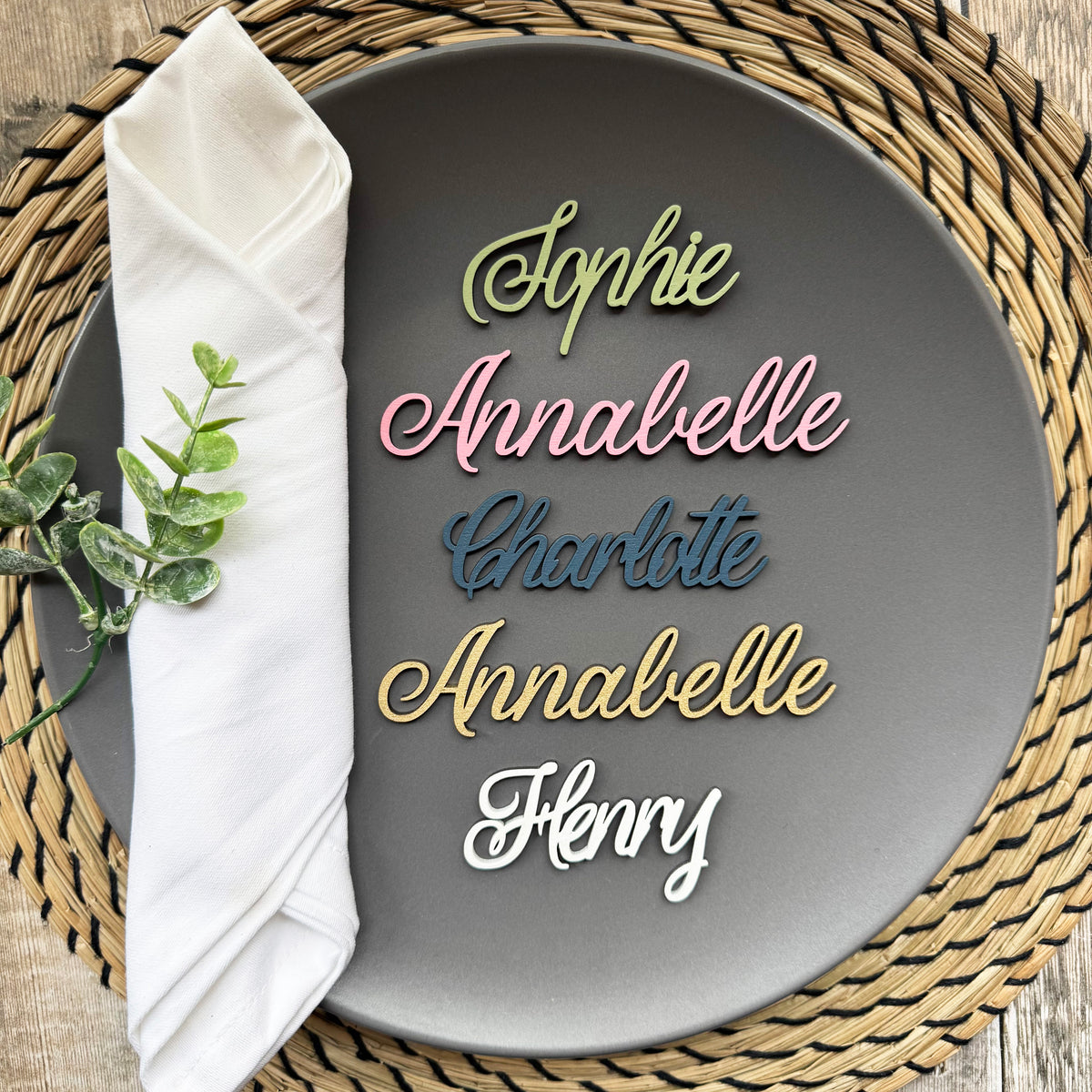 Personalised Wooden Name Place Name Cards, Wedding Favours, Small Children's Wood Name Tags, Wooden Names, Laser Cut Wooden Place Names, Font 14