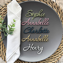 Personalised Wooden Name Place Name Cards, Wedding Favours, Small Children's Wood Name Tags, Wooden Names, Laser Cut Wooden Place Names, Font 16