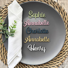 Personalised Wooden Name Place Name Cards, Wedding Favours, Small Children's Wood Name Tags, Wooden Names, Laser Cut Wooden Place Names, Font 17