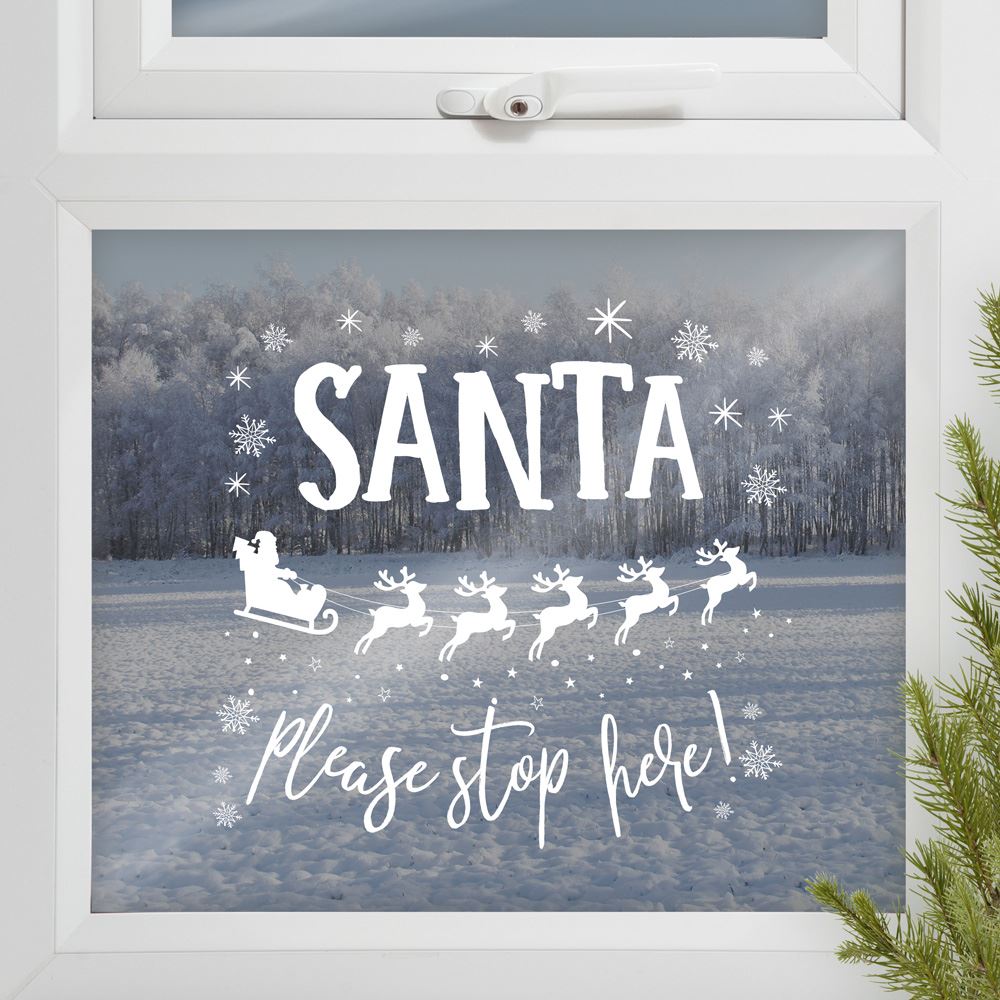 santa-stop-here-with-sleigh-window-sticker-resuseable-christmas-decoration|NV239|Luck and Luck| 1