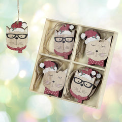 set-of-8-wooden-cats-in-hats-and-glasses-christmas-tree-decorations|TLA443|Luck and Luck| 1