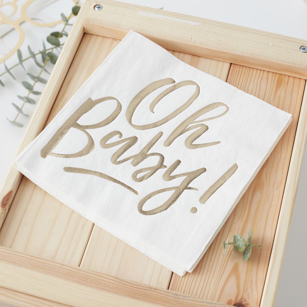 gold-foiled-oh-baby-baby-shower-paper-party-napkins-x-16|OB-103|Luck and Luck| 1