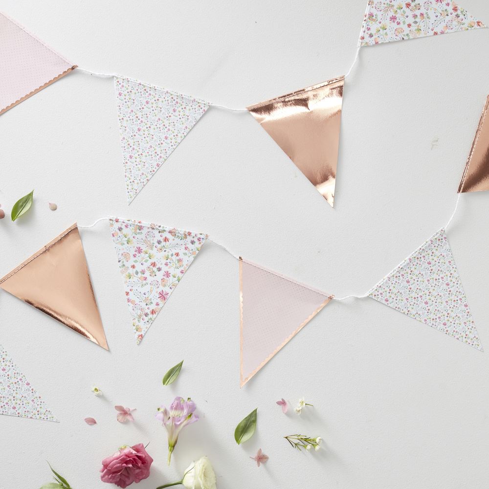 floral-ditsy-bunting-with-rose-gold-polka-dot-3-5m-wedding-party|DF-804|Luck and Luck| 1