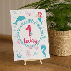 mermaid-age-1-birthday-sign-and-easel|LLSTWMERMAID1A4|Luck and Luck| 1