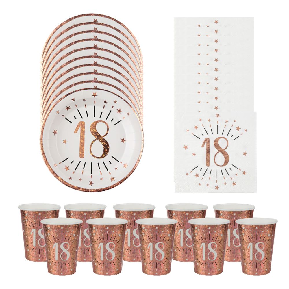 sparkle-rose-gold-age-18-party-pack-plates-napkins-and-cups|LLSPARKLEAGE18PP|Luck and Luck| 1