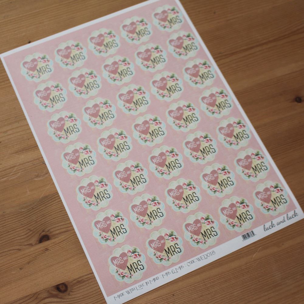 mrs-and-mrs-wedding-stickers-floral-square-stickers-sheet-of-35-stickers|LLWED018|Luck and Luck| 1
