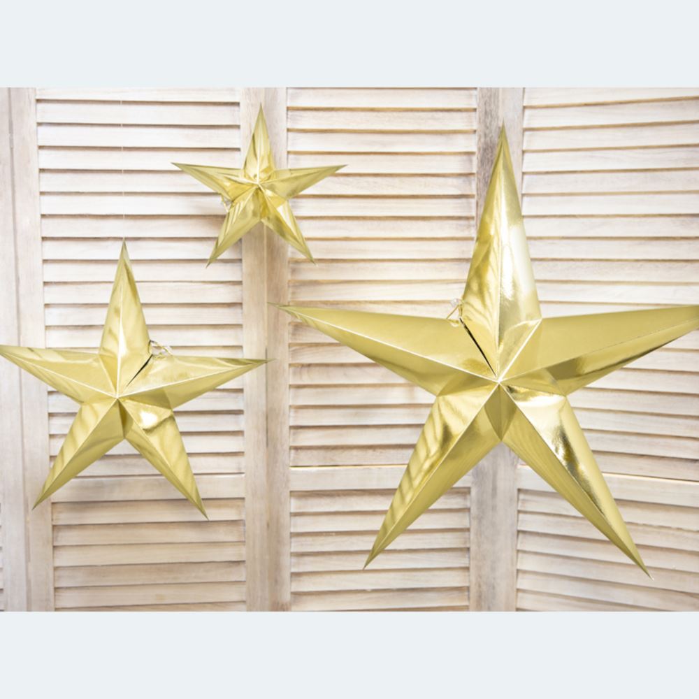 gold-paper-stars-christmas-hanging-decoration-set-of-3|LLGOLDSTARSX3|Luck and Luck| 1