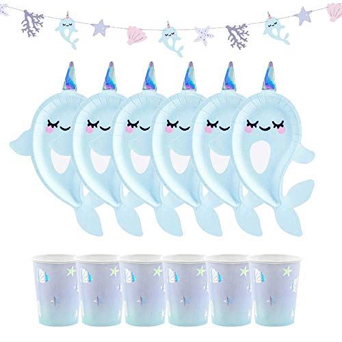 narwhal-party-pack-for-6-plates-cups-garland-bunting|NARWHALPP1|Luck and Luck| 1