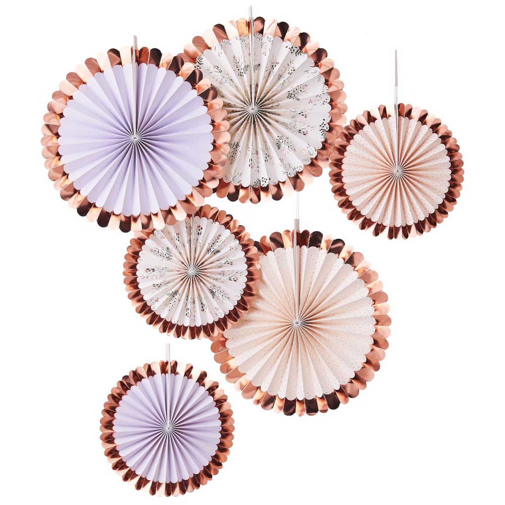 rose-gold-foiled-floral-paper-fans-tea-party-decorations-x-6|TEA606|Luck and Luck|2