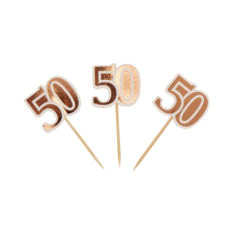 rose-gold-50th-birthday-cupcake-food-picks-x-10|778326|Luck and Luck|2