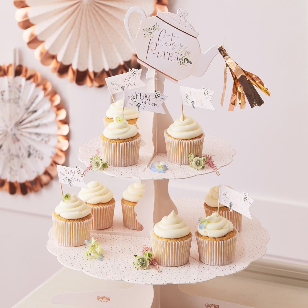 rose-gold-2-tiered-afternoon-tea-cake-stand-lets-partea-alice-tea-party|TEA617|Luck and Luck| 1