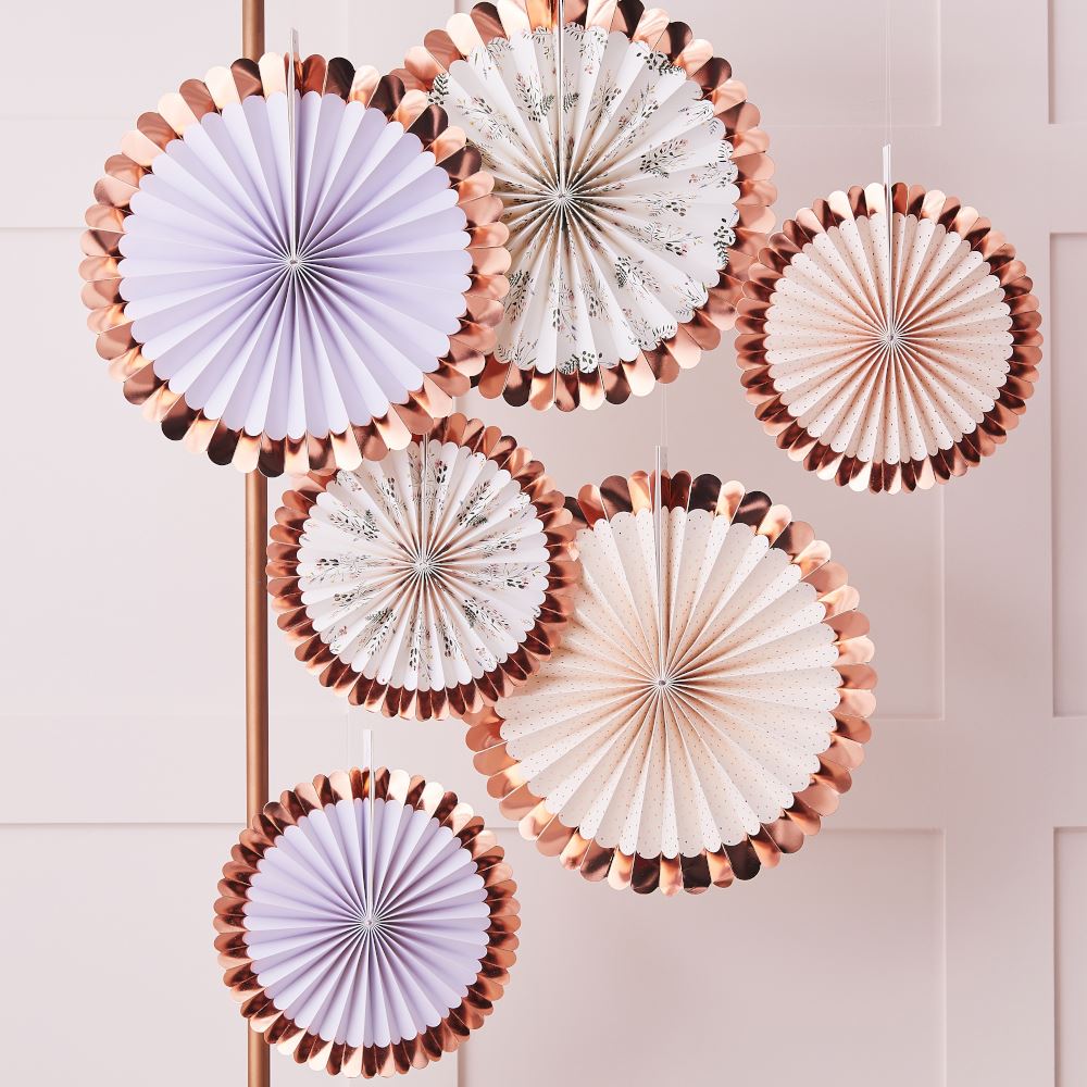 rose-gold-foiled-floral-paper-fans-tea-party-decorations-x-6|TEA606|Luck and Luck| 1