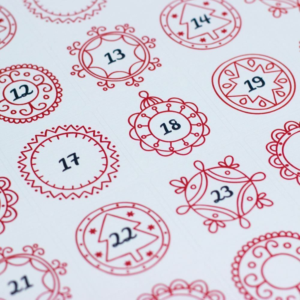 red-ornate-advent-christmas-stickers-x-35-craft-single-sheet|LLXMAS4|Luck and Luck| 1