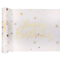 white-and-gold-happy-birthday-table-runner-5m|674400000001|Luck and Luck|2