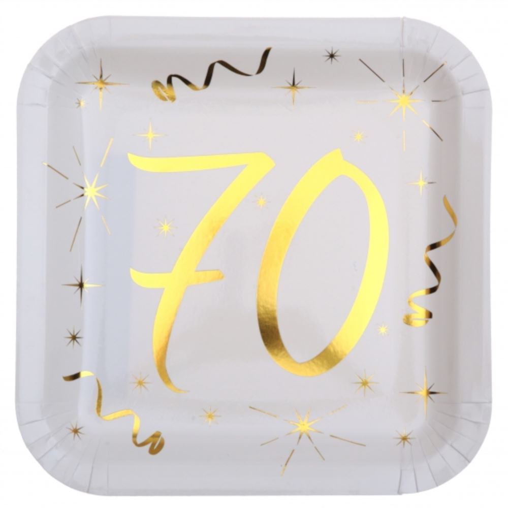 age-70th-birthday-gold-square-paper-plates-x-10|615600000070|Luck and Luck| 1