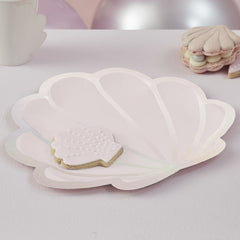 iridescent-and-pink-mermaid-shell-shaped-paper-plates-x-8|MER-102|Luck and Luck|2