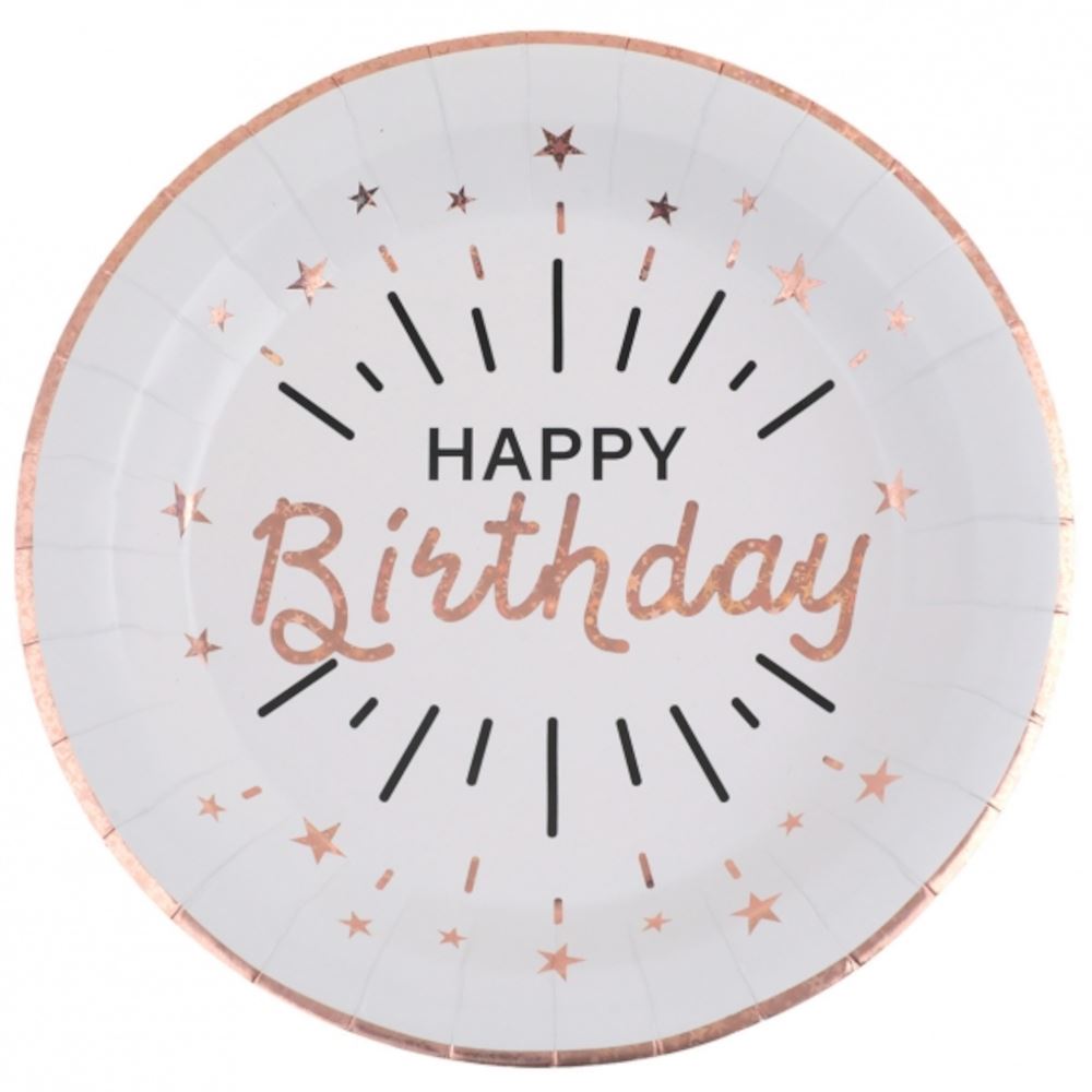 sparkling-rose-gold-happy-birthday-paper-plates-x-10|721300000020|Luck and Luck|2