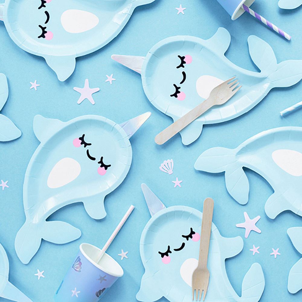narwhal-seaside-paper-party-plates-mermaid-party-x-6|TPP55|Luck and Luck| 1