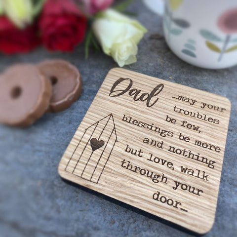 wooden-oak-veneer-personalised-coaster-may-your-troubles-be-few-gift|LLWWTROUBLECOASTER|Luck and Luck| 1