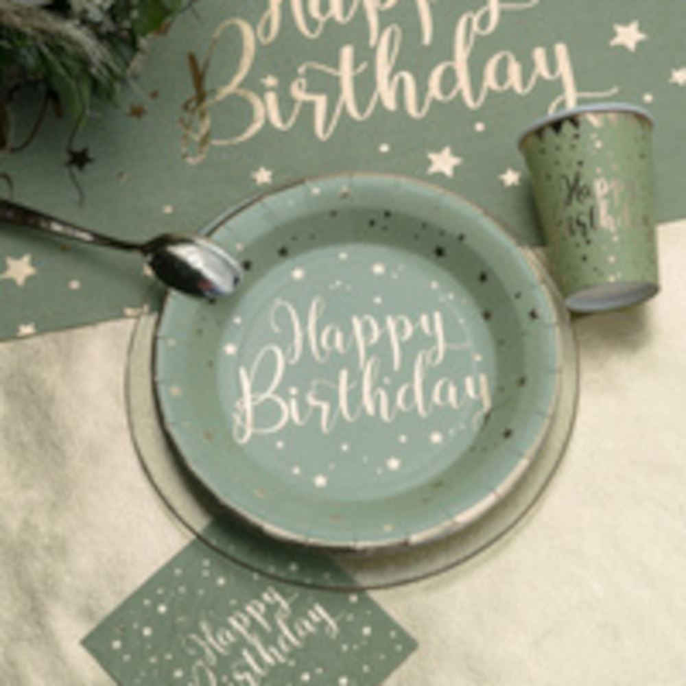 olive-green-happy-birthday-paper-party-plates-x-10|674500000103|Luck and Luck| 1