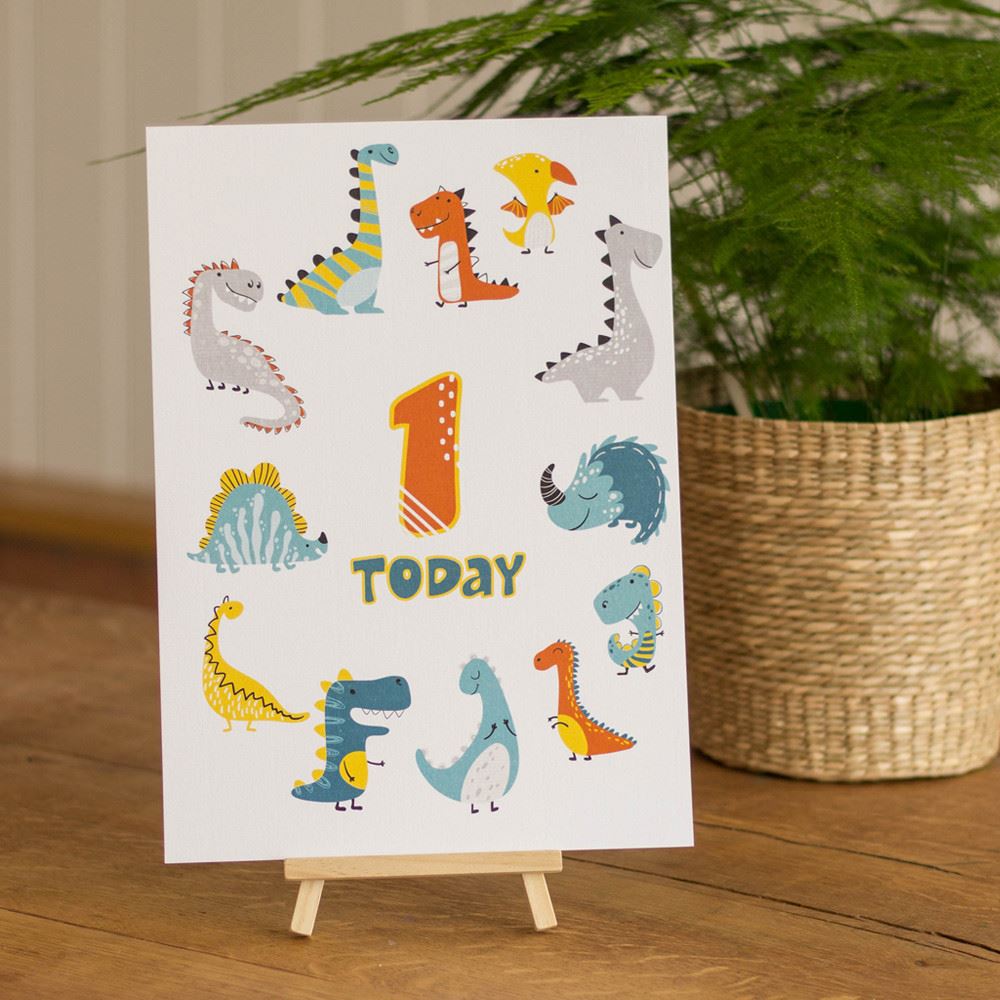 dinosaur-1st-birthday-age-1-sign-and-easel|LLSTWDINO1A4|Luck and Luck| 1