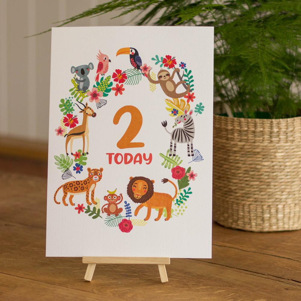 rainforest-age-2-birthday-sign-and-easel|LLSTWRAINFOREST2A4|Luck and Luck| 1