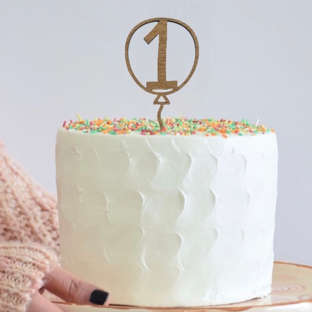 oak-veneer-number-1-balloon-birthday-cake-topper|LLWWBALLOON1CTO|Luck and Luck| 1