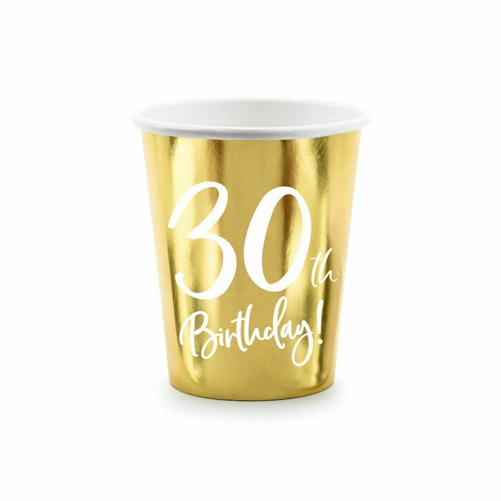 30th-birthday-gold-paper-party-cups-decorations-x-6|KPP7330019M|Luck and Luck|2