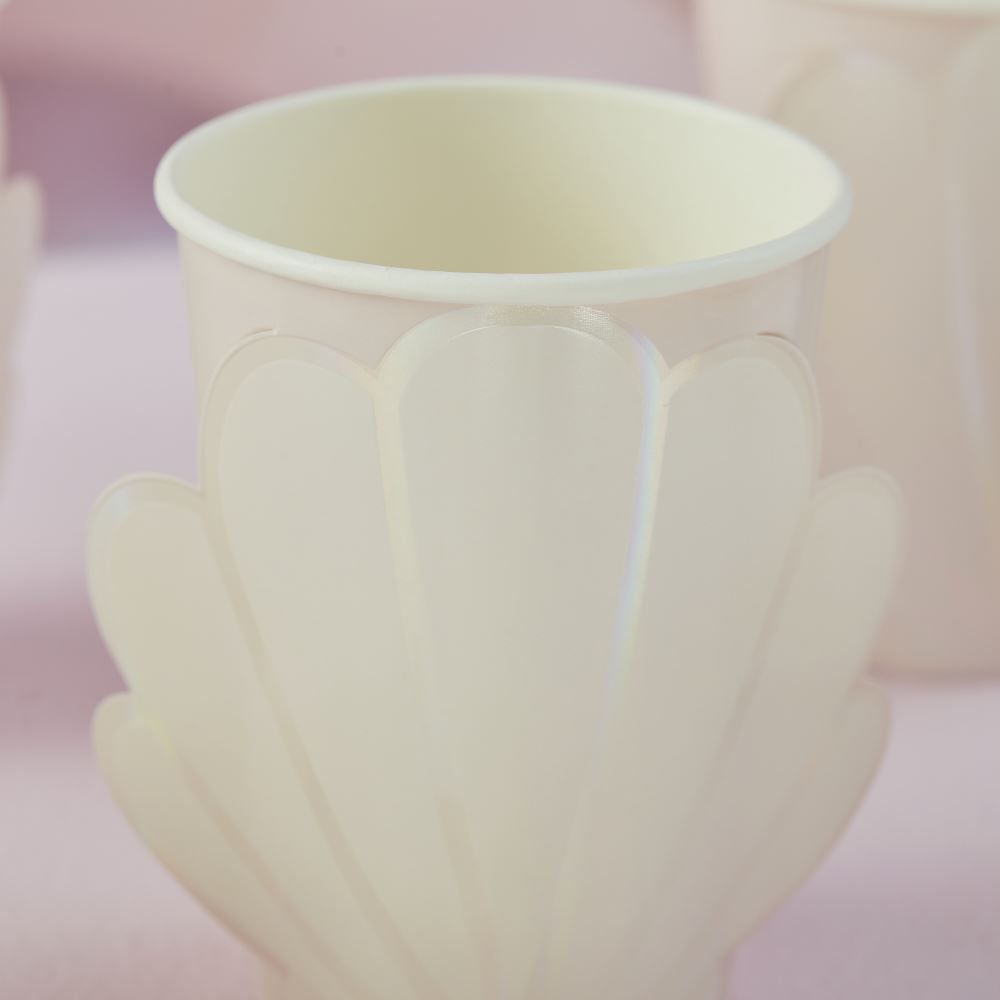 pink-and-iridescent-mermaid-shell-paper-party-cups-x-8|MER-100|Luck and Luck|2
