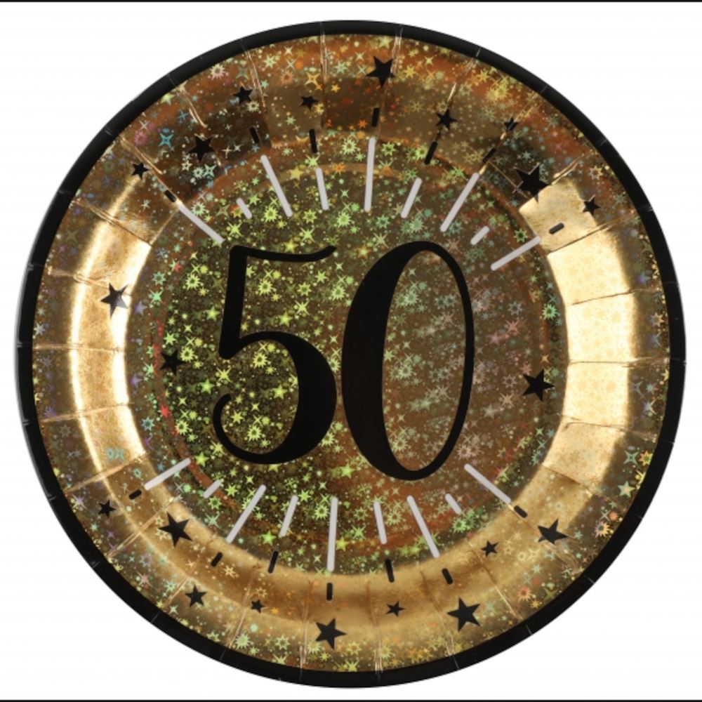 black-and-gold-age-50th-birthday-paper-party-plates-x-10|678900000050|Luck and Luck| 1