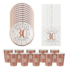 sparkle-rose-gold-age-30-party-pack-plates-napkins-and-cups|LLSPARKLEAGE30PP|Luck and Luck| 1