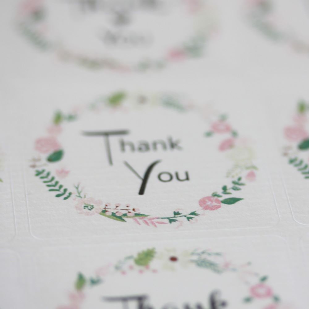 floral-wreath-thank-you-sticker-sheet-35-square-stickers-wedding-craft|LLTY01|Luck and Luck| 3