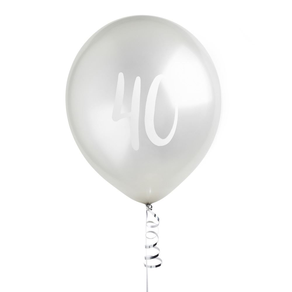 silver-40-birthday-party-balloons-x-5-40th-birthday-decorations|HBMM124|Luck and Luck|2
