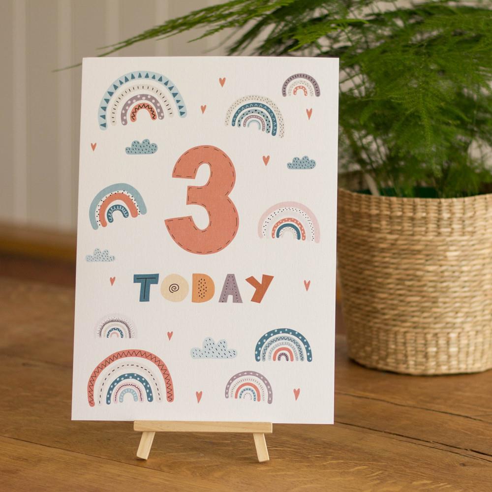 rainbow-age-3-birthday-sign-and-easel|LLSTWRAINBOW3A4|Luck and Luck| 1