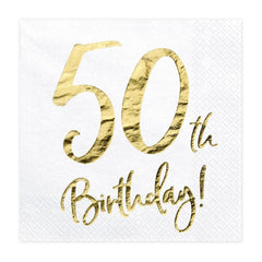 50th-birthday-paper-party-napkins-x-20-white-and-gold|SP33-77-50-008|Luck and Luck|2