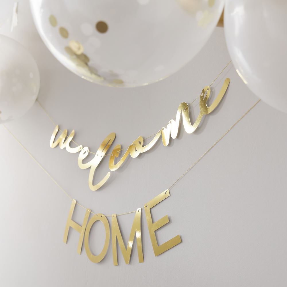 gold-welcome-home-bunting-with-balloons|HEB-120|Luck and Luck|2