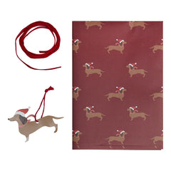 festive-sausage-dog-gift-wrap-kit-wrapping-paper-ribbon-and-tags|MRY-160|Luck and Luck|2