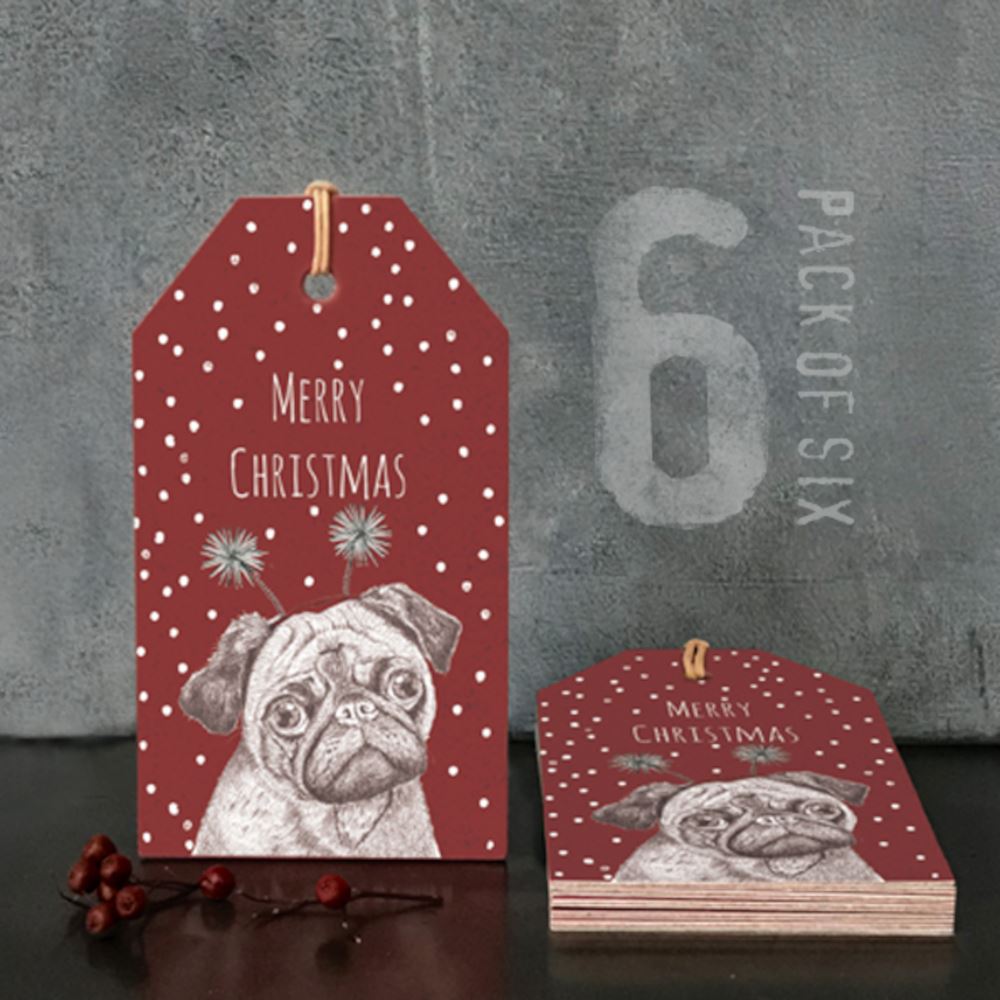east-of-india-red-spotty-merry-christmas-gift-tags-with-a-pug-x-6|2376|Luck and Luck|2