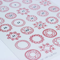 red-ornate-advent-christmas-stickers-x-35-craft-single-sheet|LLXMAS4|Luck and Luck|2