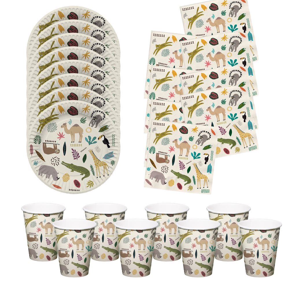 zoo-party-animals-party-pack-for-6-plates-napkins-cups|LLZOOPP|Luck and Luck| 1