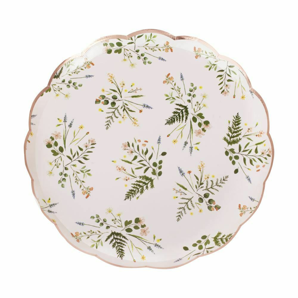 pink-botanical-floral-gold-party-plates-x-8-hen-party|TEA611|Luck and Luck|2