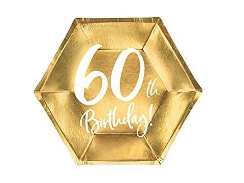 gold-60th-birthday-party-paper-plates-partyware-tableware-20cm-x-6|TPP7360019M|Luck and Luck| 1