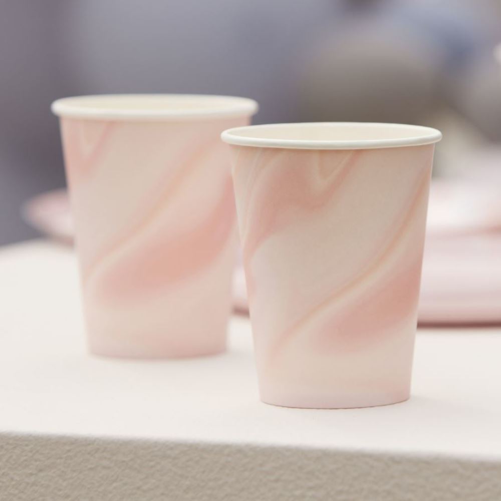 pink-marble-print-paper-party-cups-x-8|MIX-621|Luck and Luck|2
